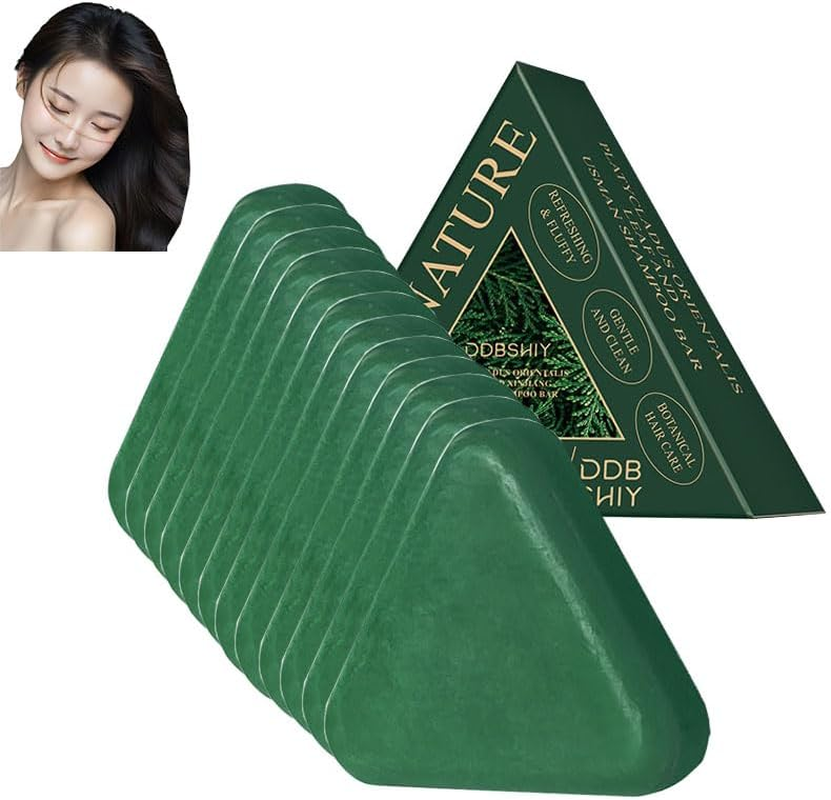 Nature Triangle Shampoo Bar, and Platycladus Orientalis Leaf & Usman Shampoo Bars to Promote Hair Growth, Strengthen and Smooth Hair for Women & Men (1PCSF)