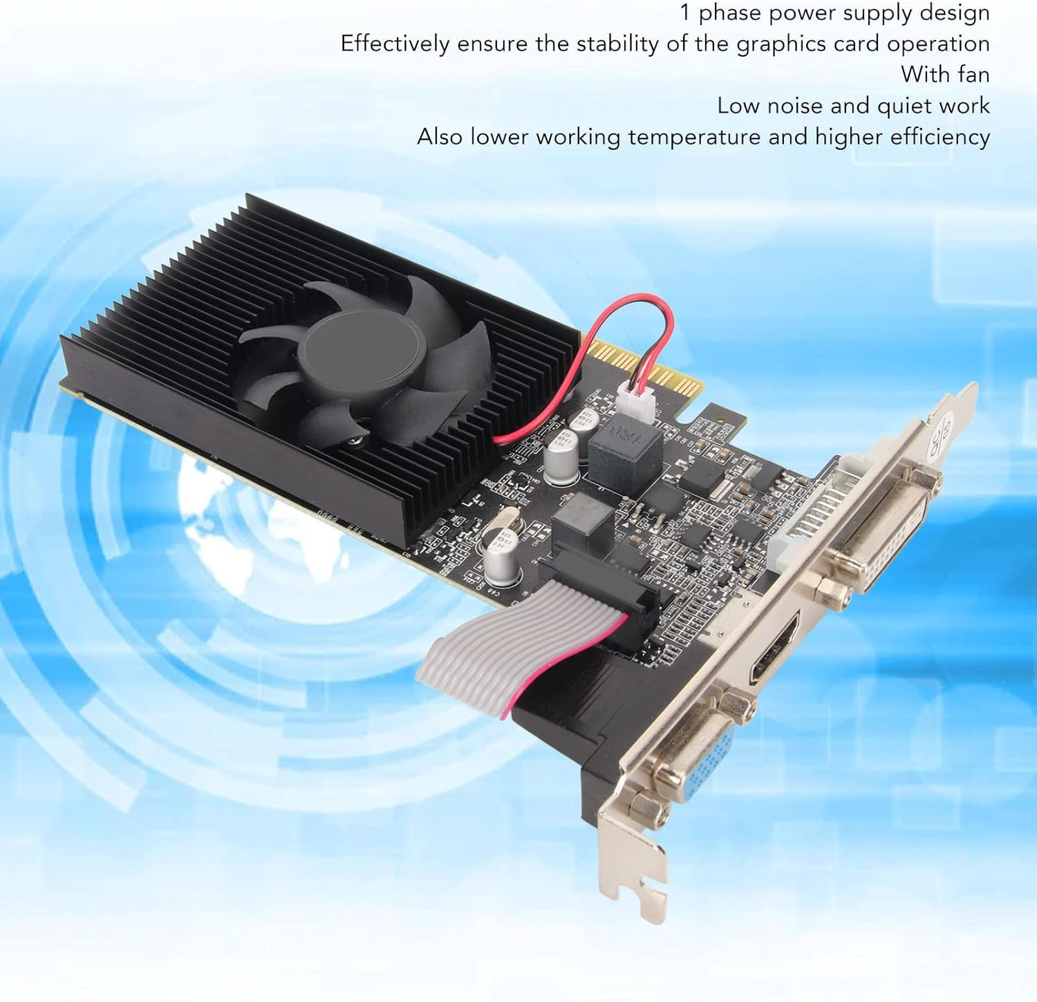 Computer Graphics Cards, GT210 1G DDR3 64 Bit Desktop PC Graphics Card with Cooling Fan, Support VGA DVI HDMI PCI Express 2.0 X 16 Directx10.1 Gt218/40Nm Graphics Card for Gaming image number 1