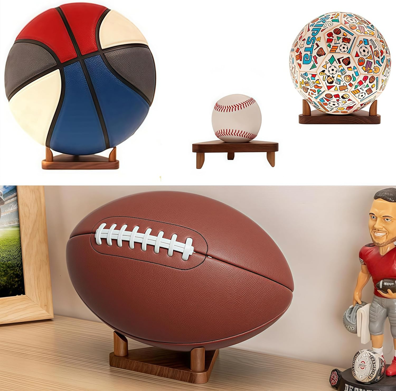 Display Basketball Stand,2 Pack Sports Ball Storage Display Rack,Football Stand Holder,For Volleyball Soccer Rugby Balls image number 2