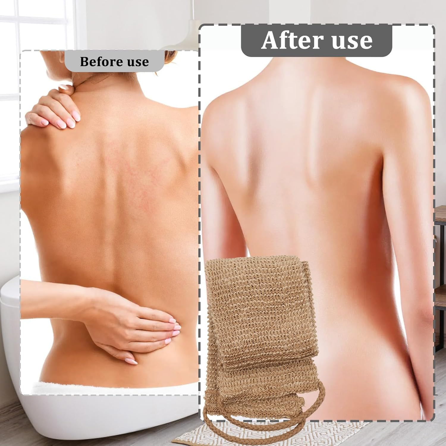 Viiotu 2 Pack Exfoliating Back Scrubber, 100% Natural Jute African Sponge Net, Back Scrubber Exfoliator with Upgrade Drawstring, Shower Back Scrubber, Back Exfoliator for Shower