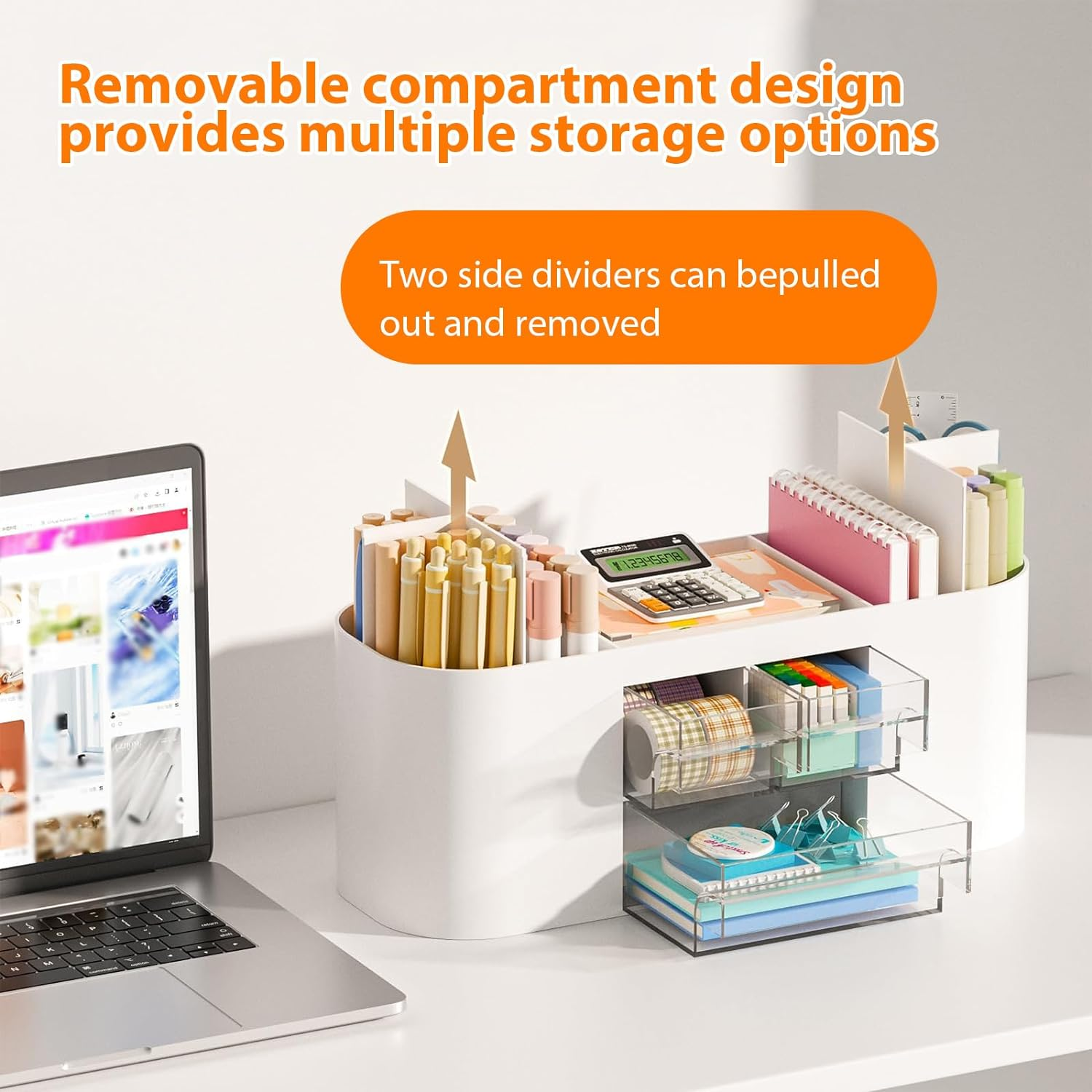 Pen Organizer with 3 Drawer, Desk Organizer, Plastic Desktop Pen Pencil Cardholder Storage Box for Desk, Cute Desk Accessories image number 3