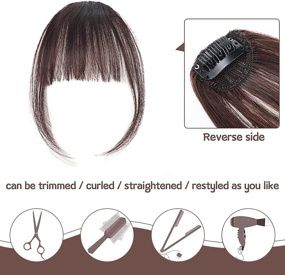 Clip-In Bangs, Clip-In Fringe Real Hair Extensions, Hair Extensions for Women, 2 Pieces (Light Brown, Dark Brown) image number 2