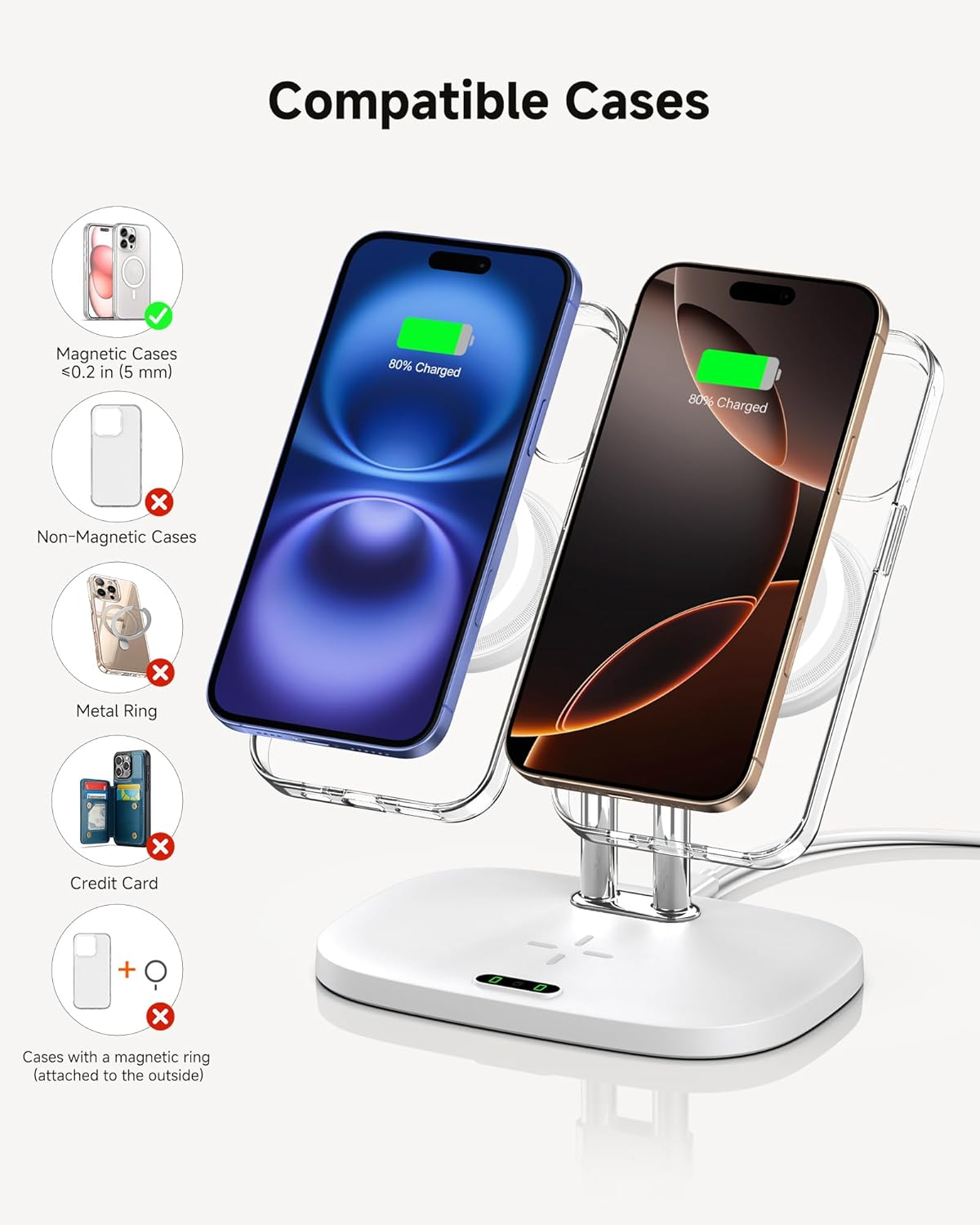 Swanscout Wireless Charger for Iphone 17/Air, Swanscout 706M, Dual Magnetic Charger for Iphone 16/15/14/13/12 Series, Charging Station for Airpods Pro 3/2, Airpods 4/3Rd (White) image number 1