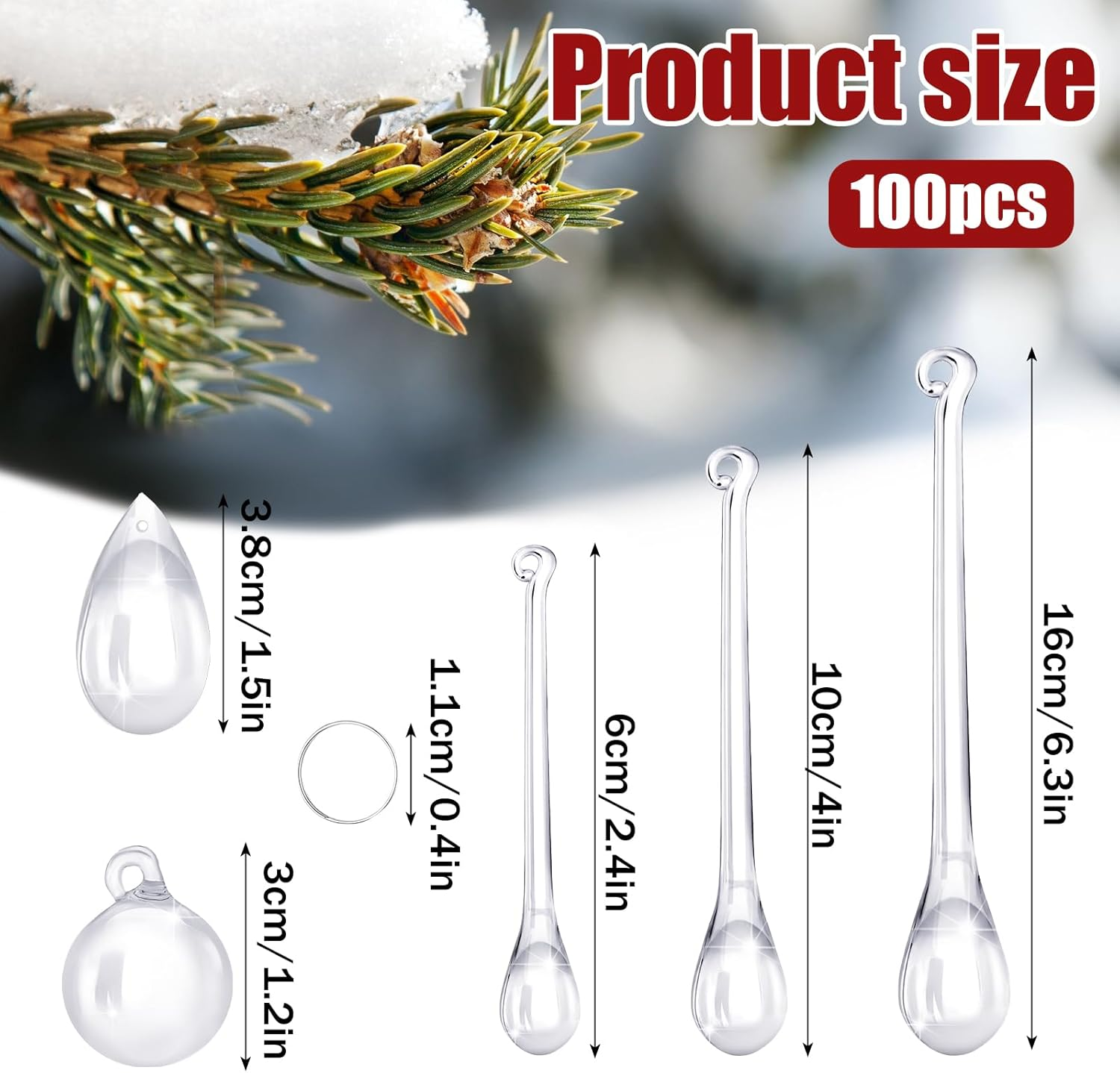 100 Pcs Christmas Tree Ornaments Clear Acrylic Hanging Teardrop Ornaments 5 Styles Christmas Crystal Chandelier Pendant Crystals for Centerpieces Chandelier Wedding Decor (Clear) image number 2