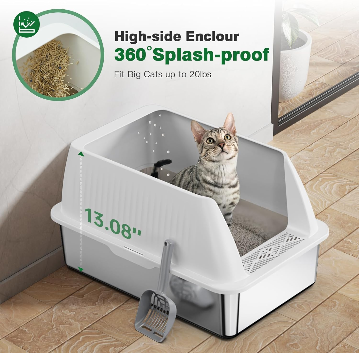 2024 Upgraded Stainless Steel Litter Box for Cats, Durable XXL Metal with Lid & Cat Litter Mat for Easy Cleaning - Designed for Maximum Convenience - Black image number 7