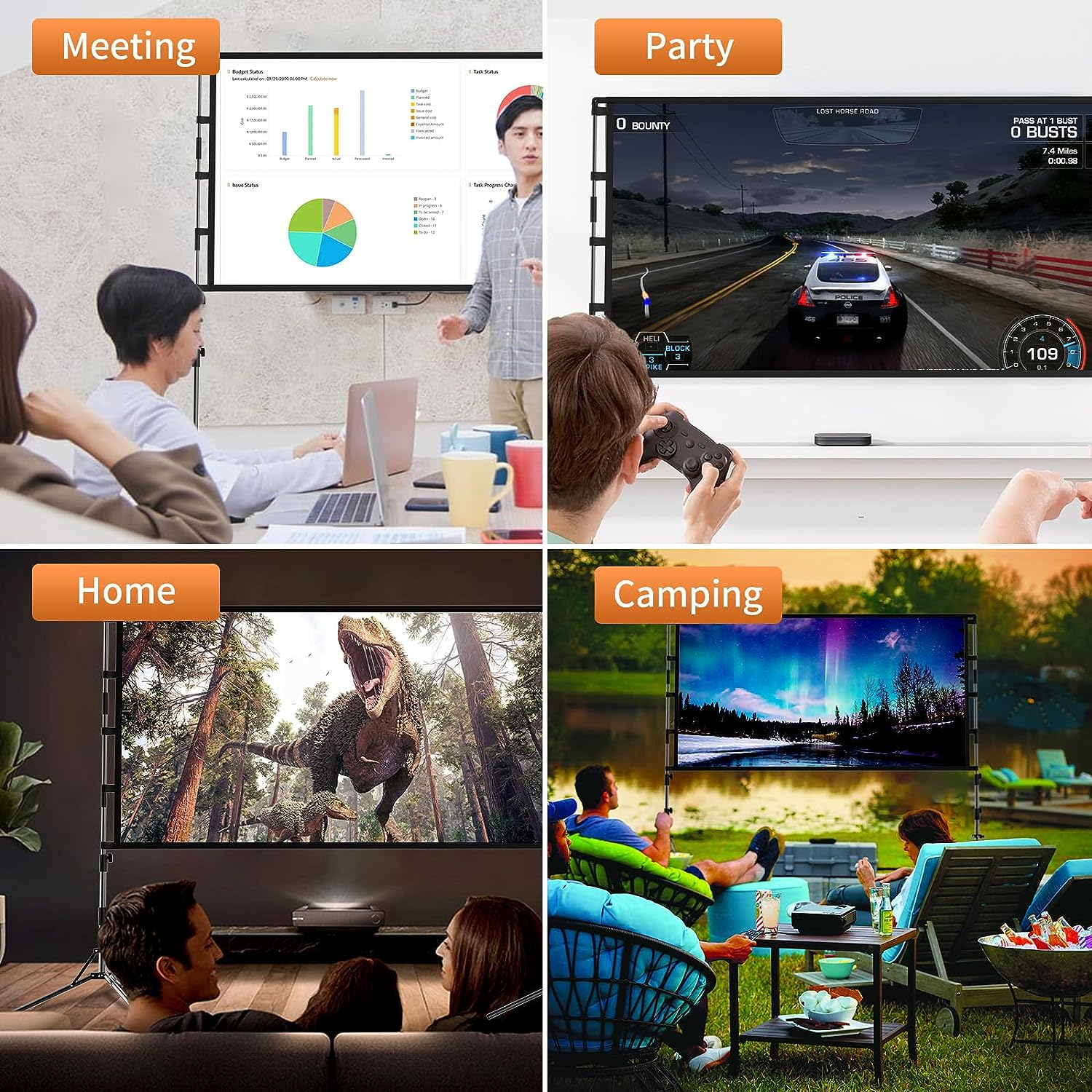 Projector Screen and Stand,Gainvane 120 Inch Portable Projector Screen Indoor Outdoor Projection Screen 16:9 4K HD Wrinkle-Free Light-Weight Movie Screen with Carry Bag for Backyard Movie Night - 100 Inch Projector Screen image number 2