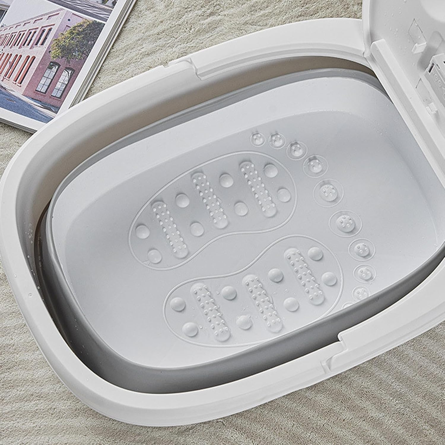 Foot Bath Basin, Foldable Portable Foot Massage Bucket, Lid, Bottom Massage Wheel, Multifunctional Foot Soak Bucket, Phone Holder, Women, Men, Foot Soak, Foot Massage image number 1