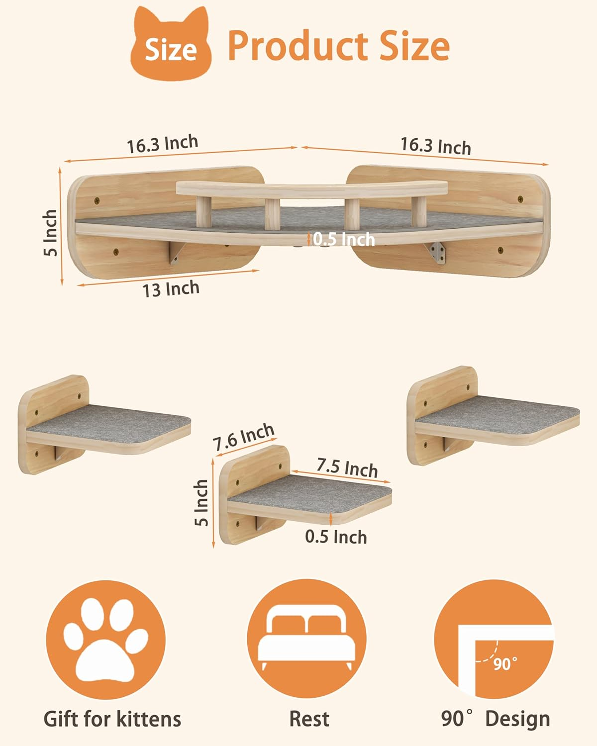 Megidok Cat Wall Furniture Corner Climbing Shelf Perches with 3 Wide Steps - Modern Floating Stairs for Indoor Cats up to 30 Lbs - Wood Color image number 5