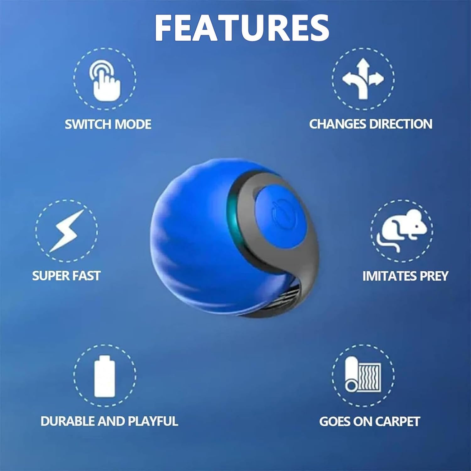 [More Tails] Speedy Tail 2.0 - with 4 Tails, Automatic Moving Cat Toy Ball with Tail, Smart Interactive Cat Toy Ball, Interactive Cats Toys for Indoor, Pet Chase Toy, Two Speed Adjustment (Blue) image number 6