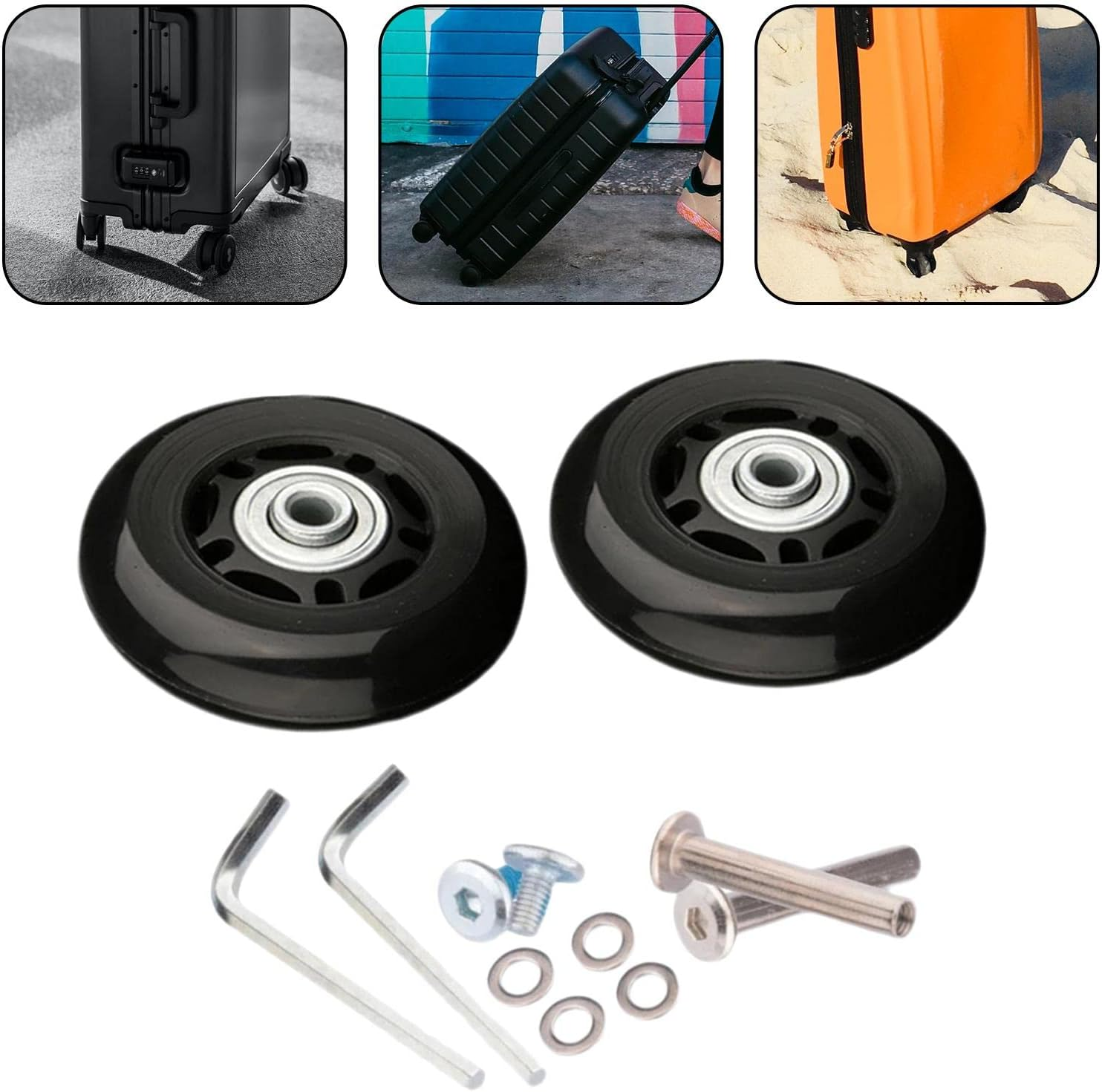 Generic 2Pcs Luggage Suitcase Replacement Wheels, Rotating Flexible Repair Parts Axles Rubber Mute Black Wear Resistant Swivel Caster, 64Mmx18Mm image number 4