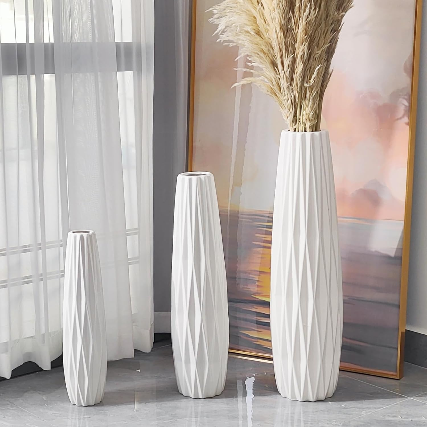 White Tall Floor Vase, 28" Ceramic Large Vase, Decorative Flower Vases for Modern Home Decor Living Room Office Bedroom Kitchen Wedding Centerpieces Farmhouse D&eacute;cor image number 2