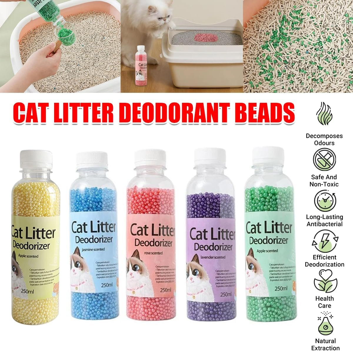 AIMALL Cat Litter Deodorant Beads &ndash; 250Ml (8.5 Oz) High Adsorption Odor Neutralizer, Mixed Scents, Effective Cat Litter Freshener image number 4
