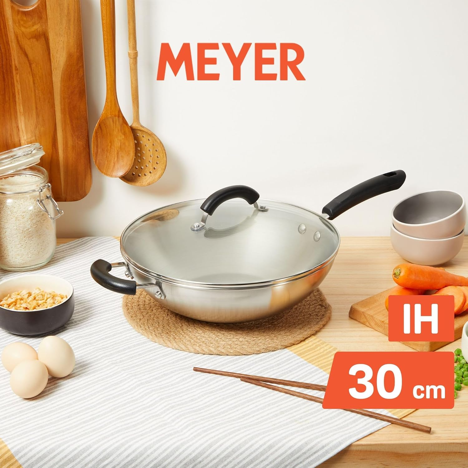 Meyer Centennial Stainless Steel 30Cm Covered Stirfry Pan, Induction Compatible, Dishwasher & Oven Safe, Tri-Ply Base, Fast Heating, Scratch Resistant, Silver image number 1