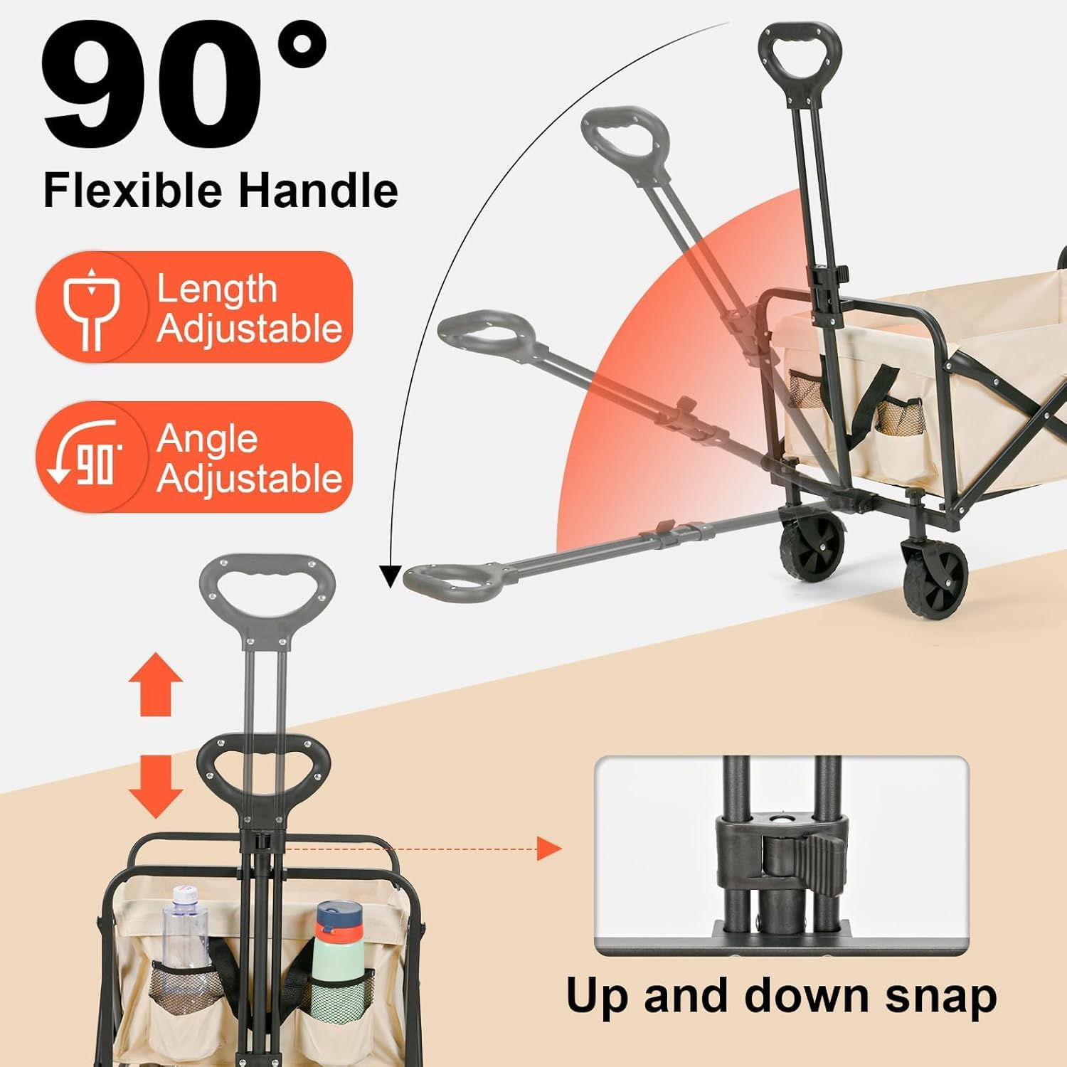 Collapsible Wagon Cart, Ultra-Large Wagons Carts Foldable, Heavy Duty Folding Wagon with Wheels, Utility All Terrain Wagon for Groceries, Garden, Sports, Beach, Shopping,(Beige) 330Lbs image number 4