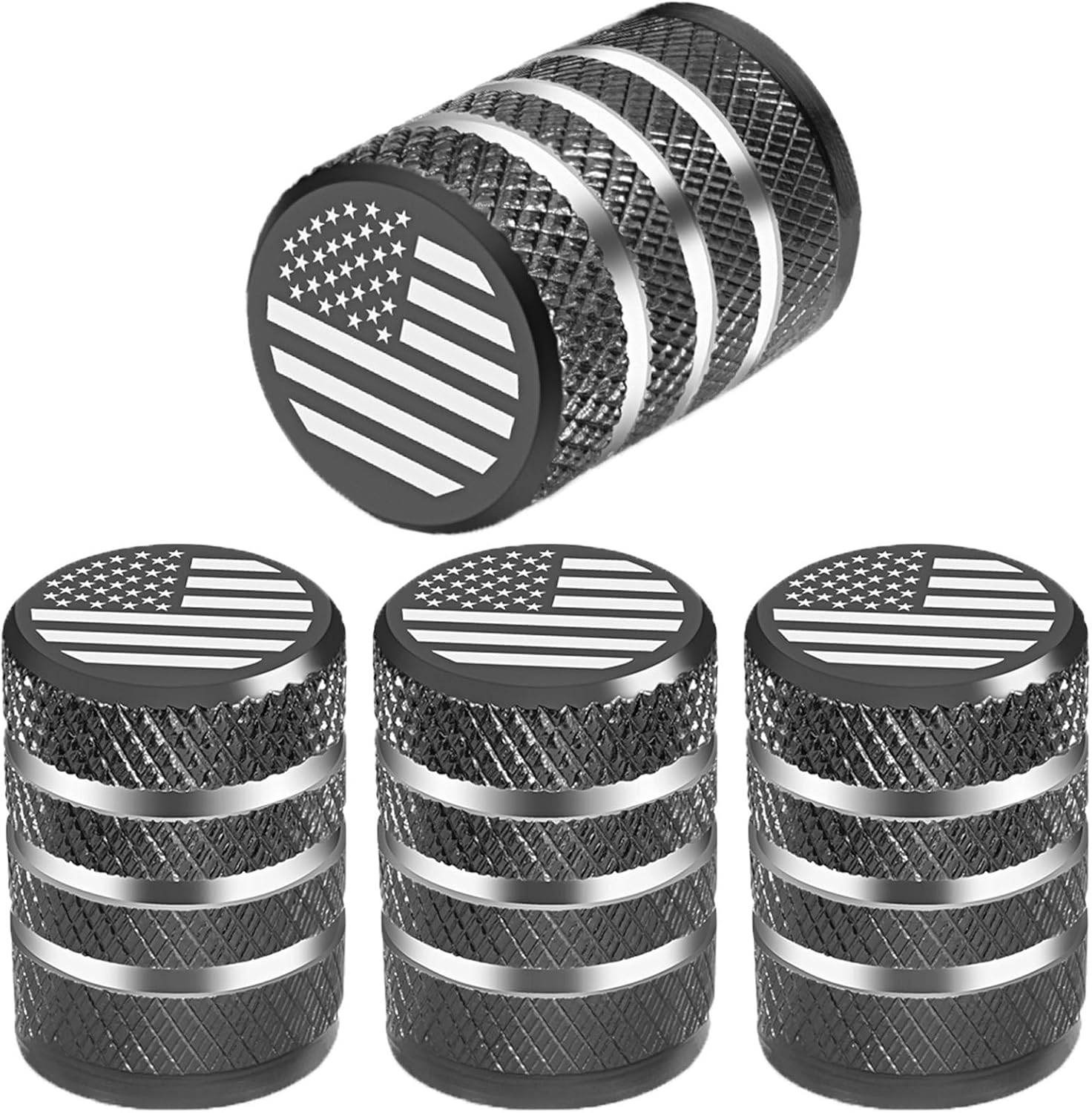 Blue Valve Stem Covers Aluminum Tire Valve Caps with Plastic Liner American Flag Valve Stem Caps, Corrosion Resistant, Universal for Car Truck Motorcycle Bike (4 Pack)