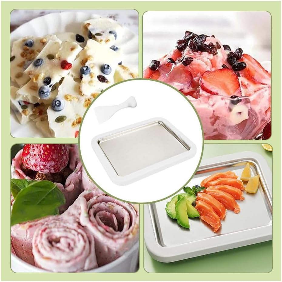 Ice Cream Maker Plate with 2 Spatulas for Homemade Rolled Ice Cream, Frozen Yogurt, Gelato, and Sorbet. Manual Stainless Steel Pan(White) - Pink image number 4