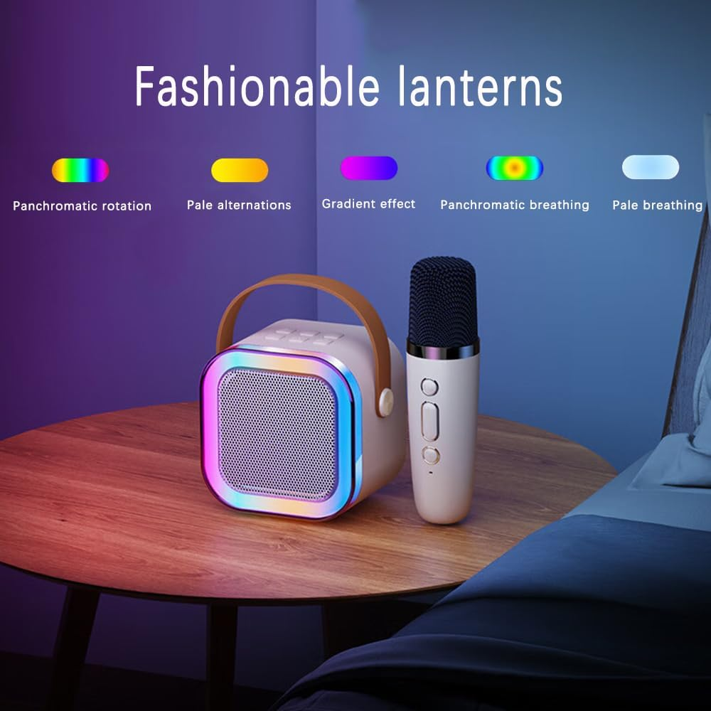 SUIJIEEN Karaoke Machine Bluetooth Portable Speaker with 2 Wireless Microphones LED Lights Birthday Gifts for Kids Adults Ages 4-12 Family Party（White） - White image number 4