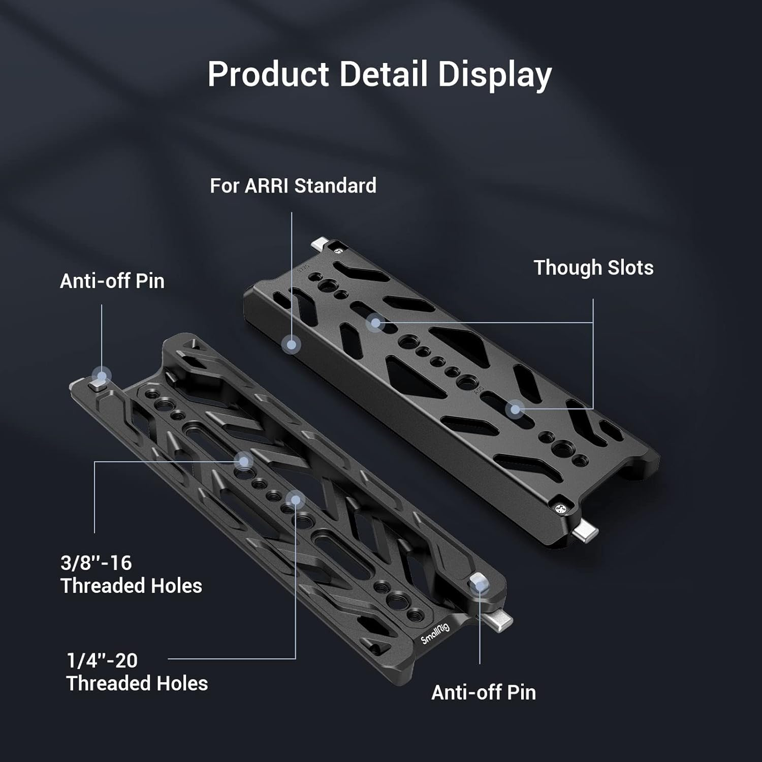 Smallrig 8'' Lightweight Dovetail Plate for ARRI with Maximum Load 20Kg, Dovetail Plate with Safety Design for Attaching Kit, Baseplate, Cheese Plate or Vehicle- 3770 image number 4