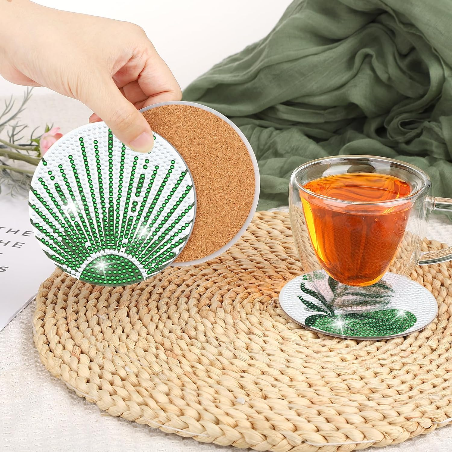 Ovveroche 8 Pcs Diamond Art Painting Coasters with Holder, Diamond Art Coasters Abstract Diamond Art Kits for Adults Beginner Craft Supplies image number 5