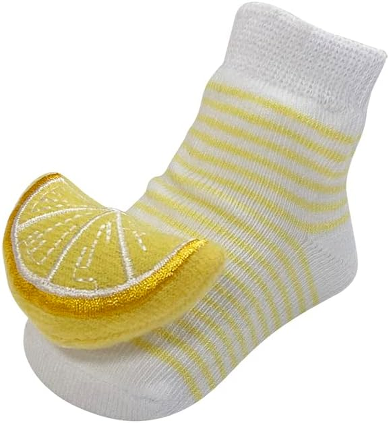 PUPPET Baby Girl Rattle Socks for 0-6 Months Fruit Themed Set Lemon Strawberry Watermelon Infant Socks Rattles image number 2
