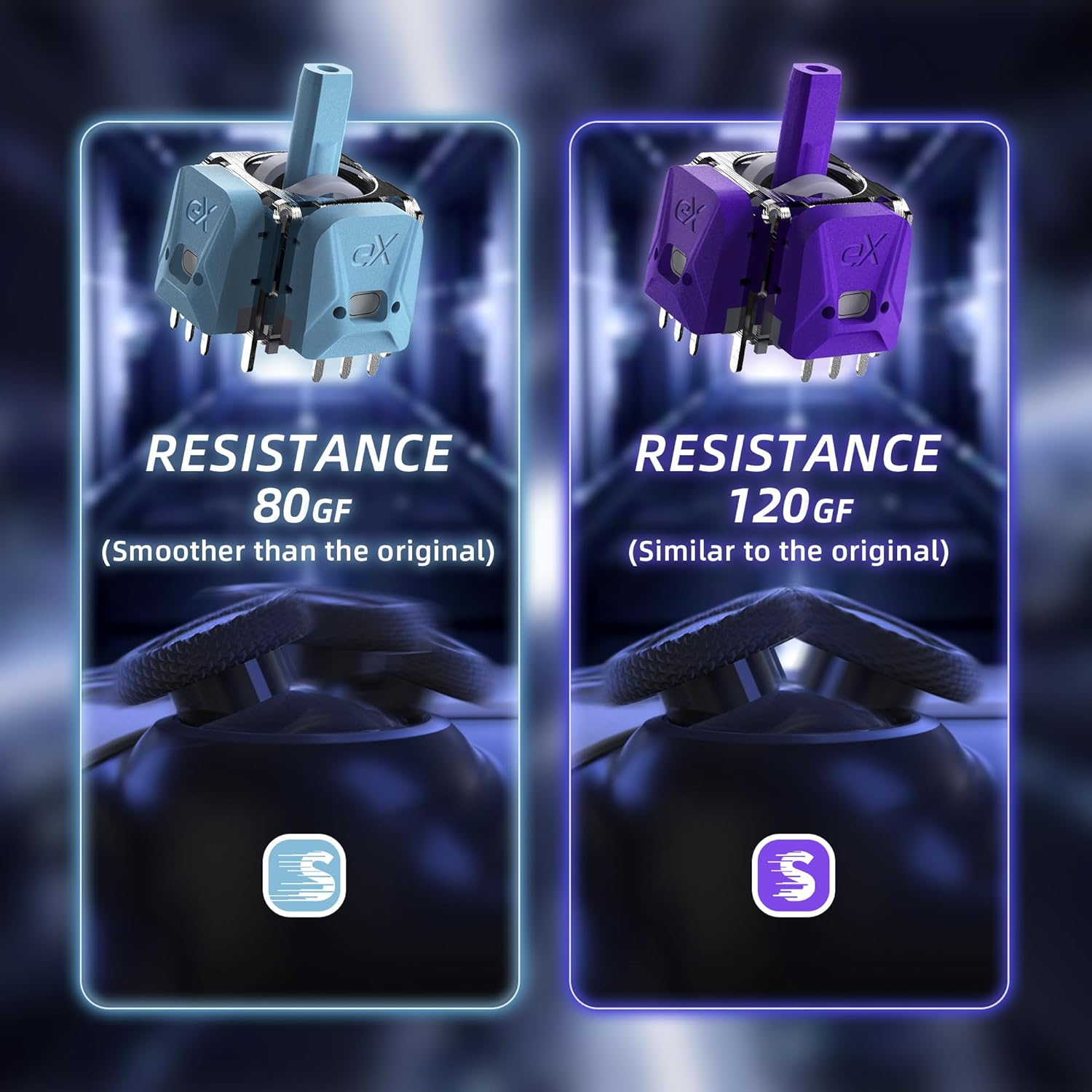 Extremerate Exhall Digital Calibrable Hall Effect Thumbstick Kit for PS5 Controller, Replacement 3D Joystick Analog Stick Sensor Module Kit for PS5 Controller with Calibrate FPC Board - Purple 120Gf - Blue 80Gf image number 2