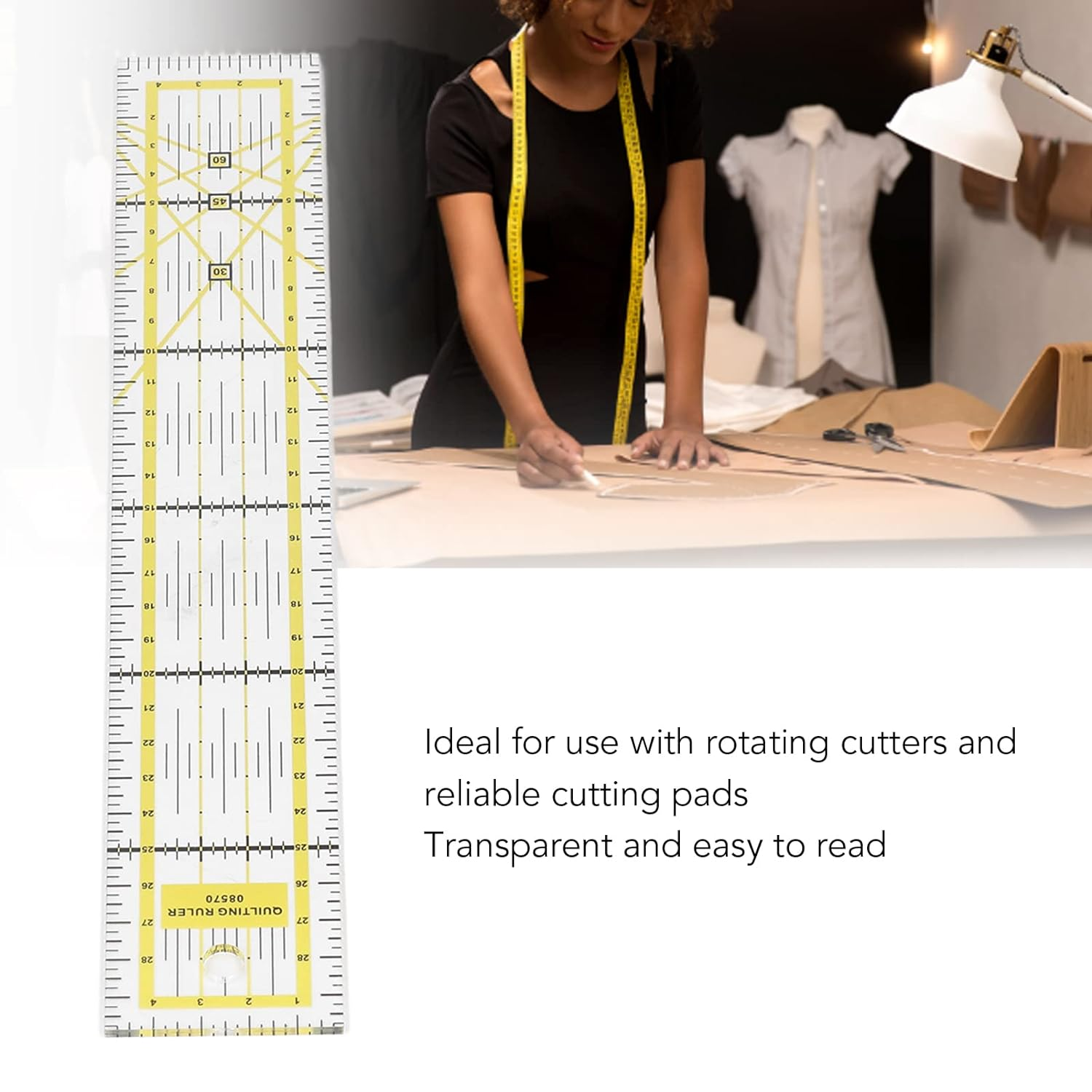 Omabeta 1PCS 5X30Cm Quilting Ruler, Acrylic Fabric Cutting Ruler for Home DIY Sewing Projects,Non-Slip Ruler,Yellow image number 2