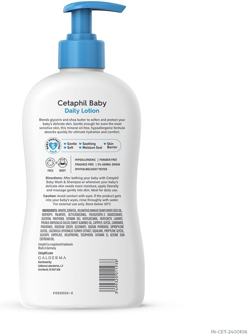 CETAPHIL Baby Daily Body Lotion 400Ml, with Shea Butter & Glycerin, Hypoallergenic, Designed for Baby'S Sensitive Skin, Dermatologist Tested (Pack of 2) image number 3