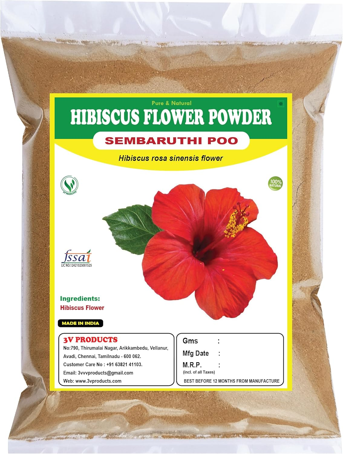 Hibiscus Flower Powder 50G | Sembaruthi Poo Powder | Hibiscus Rosasinensis Flower