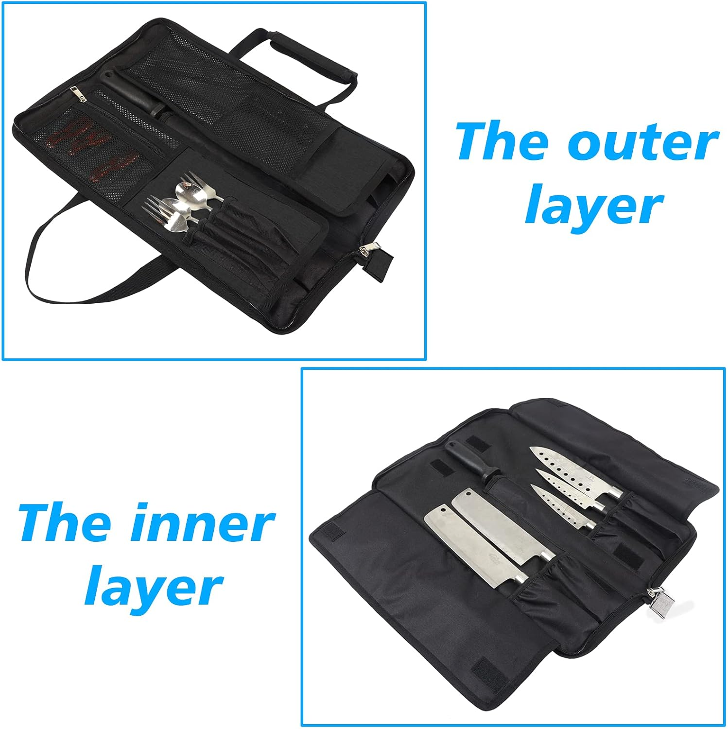 Chef Knife Roll Bag, Heavy Duty Waxed Canvas Chef Knife Bag, Portable 13 Slots Chef Knife Case, Multi-Function Cutlery Knives Pouch Holder Knife Wrap Wallet Tool Roll (Knives Not Included) image number 1