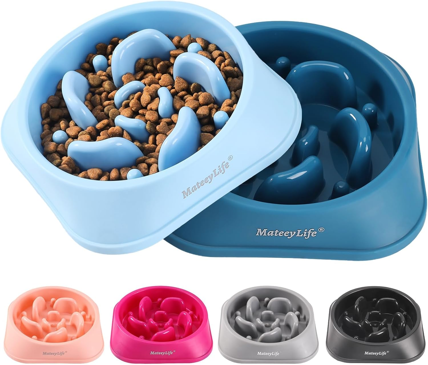 Mateeylife Slow Feeder Dog Bowls 2PCS, Anti-Choking Puzzle Dog Food Bowls, Anti-Slip Interactive Feeding Slow down Eating, Bloat Stop Maze Dishes for All Breeds Pets