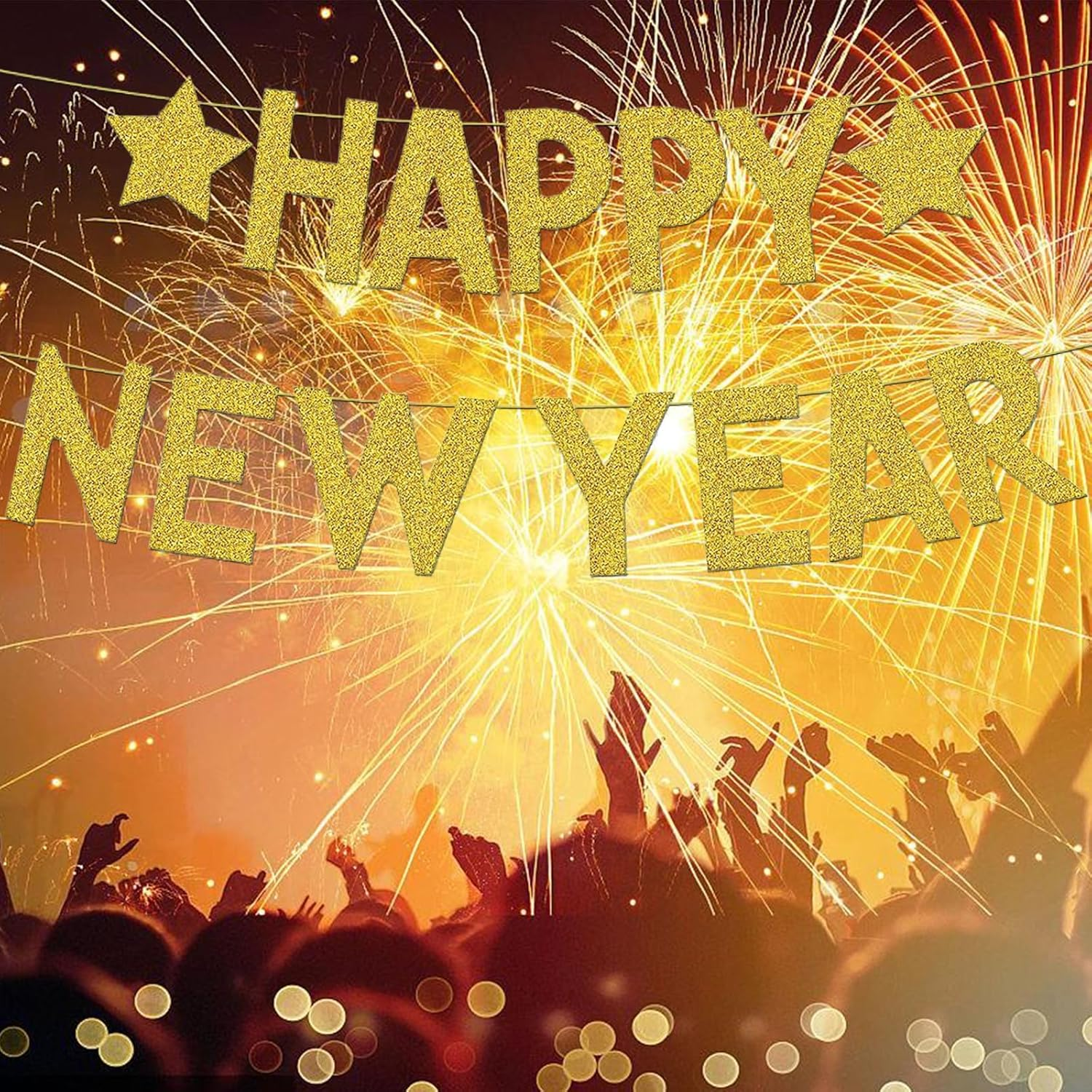 New Years Eve Decorations 2025 Bunting Banner, Glitter Gold Happy New Year Banner Hanging Decorations for New Years Eve Party Home Bar Outdoor Decorations image number 5