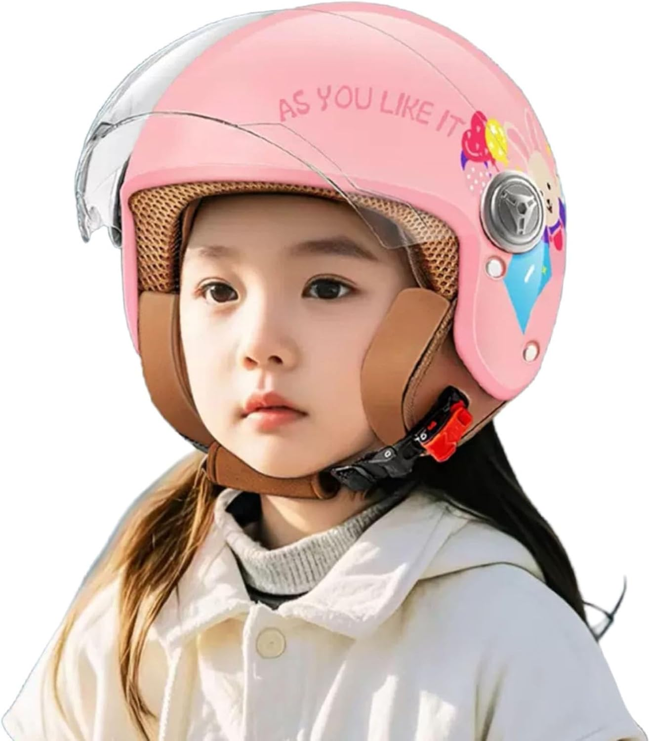 Motorbike Kids Hel-Met Scooter Hel-Met Jet Hel-Met with Visor, Girls Scooter Hel-Met Boy Moped Hel-Met, Quick Release Pocket, 45-55Cm, for 4 Years - 12 Years Kid