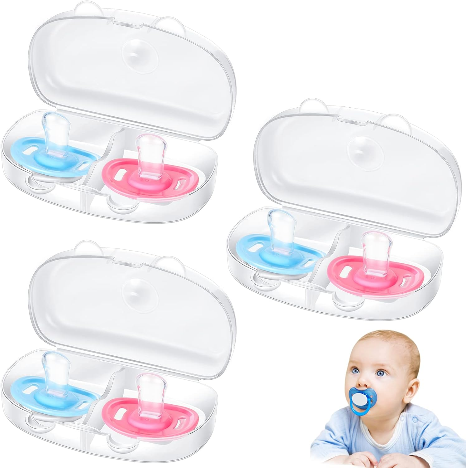 Pacifier Case Holder 3 Pieces Pacifiers Box Transparent Pacifier Holder Case Pacifier Container Pacifier Accessories for Home Trave Office Bedroom Classroom Applications image number 3