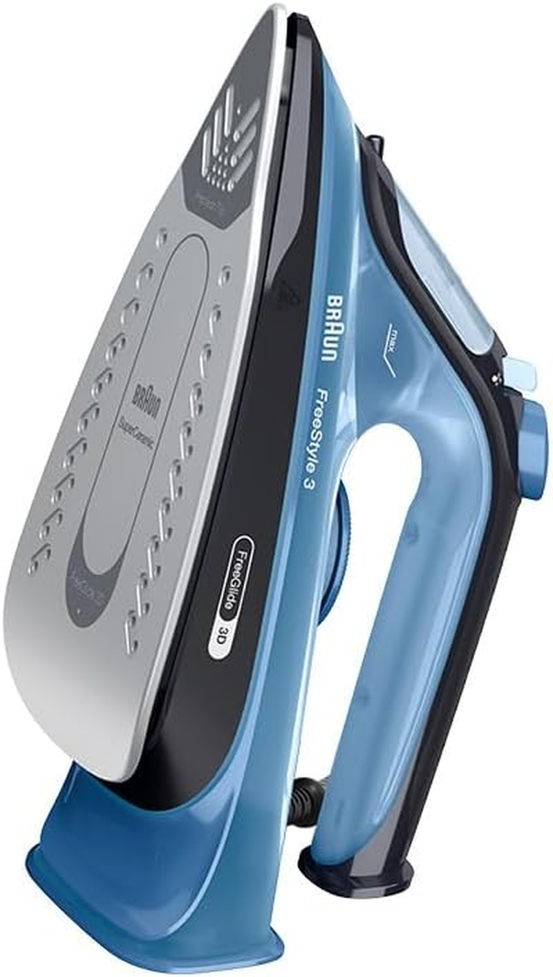Braun Freestyle 3 FI3194BK, Steam Iron with Precision Tip, Freeglide 3D Technology, 200 G/Min, Superceramic Plate, Auto Shut-Off, 270 Ml Tank, 2400W, Black/Blue - Black/Blue image number 3