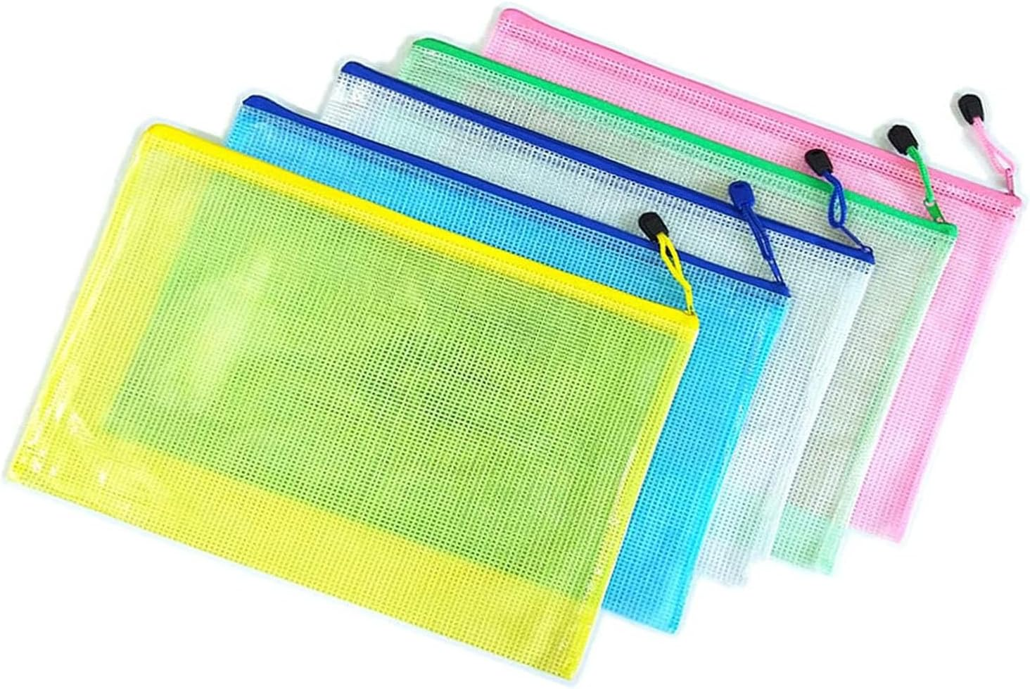 6Pcs Zip File Bags,Mesh Zipper Pouch Document,Waterproof Zip File Folders,Multipurpose Bags for School Office Supplies and Business Papers and Books Storage and Cosmetics Storage (A5 5Pcsmulticolor) image number 4