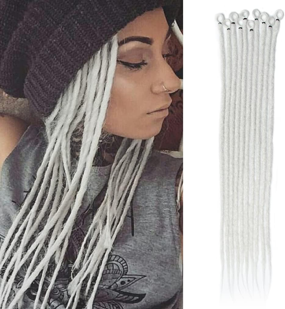 20 Inch Thin 0.6 Cm Dreadlocks Extensions Single Ended 15 Strands/Pack Soft Synthetic Faux Dreads Reggae Crochet Braided Dread Extensions (Single Ended, Se-Light Grey) image number 3