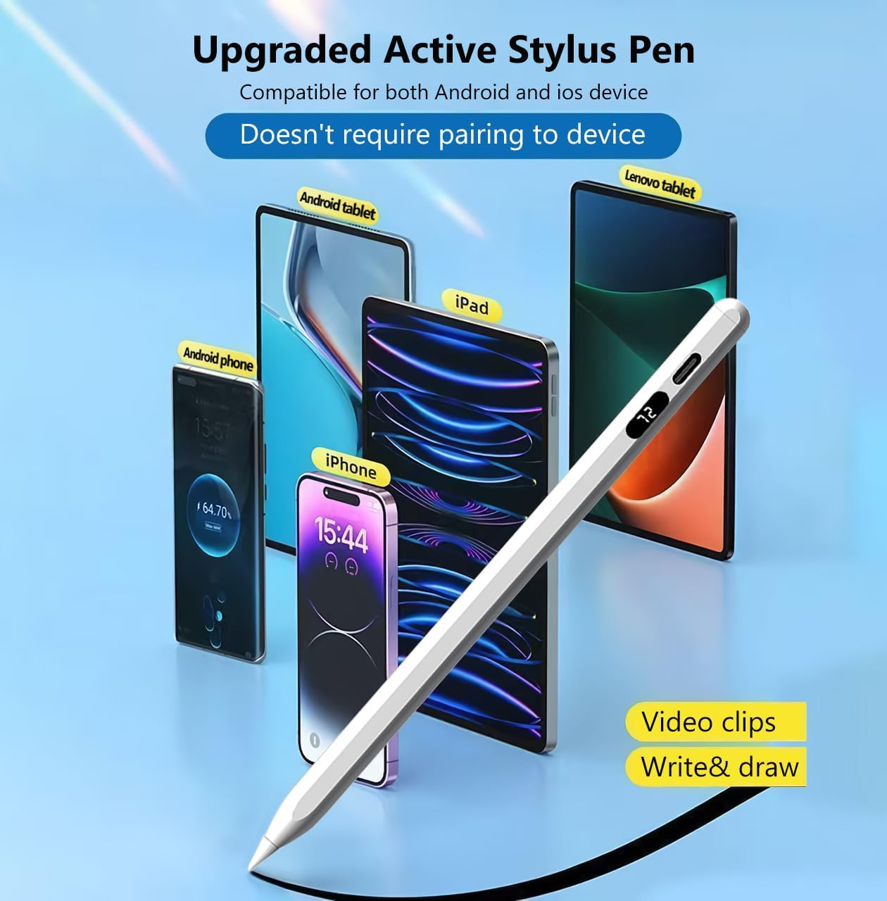 Active Stylus Pen Universal for Android/Ios Touch Screen Device, Upgraded Stylus Pen Rechargeable Stylus for Samsung/Ipad/Lenovo Tablet [Digital Display] [Magnetic] (Touch Button) image number 1