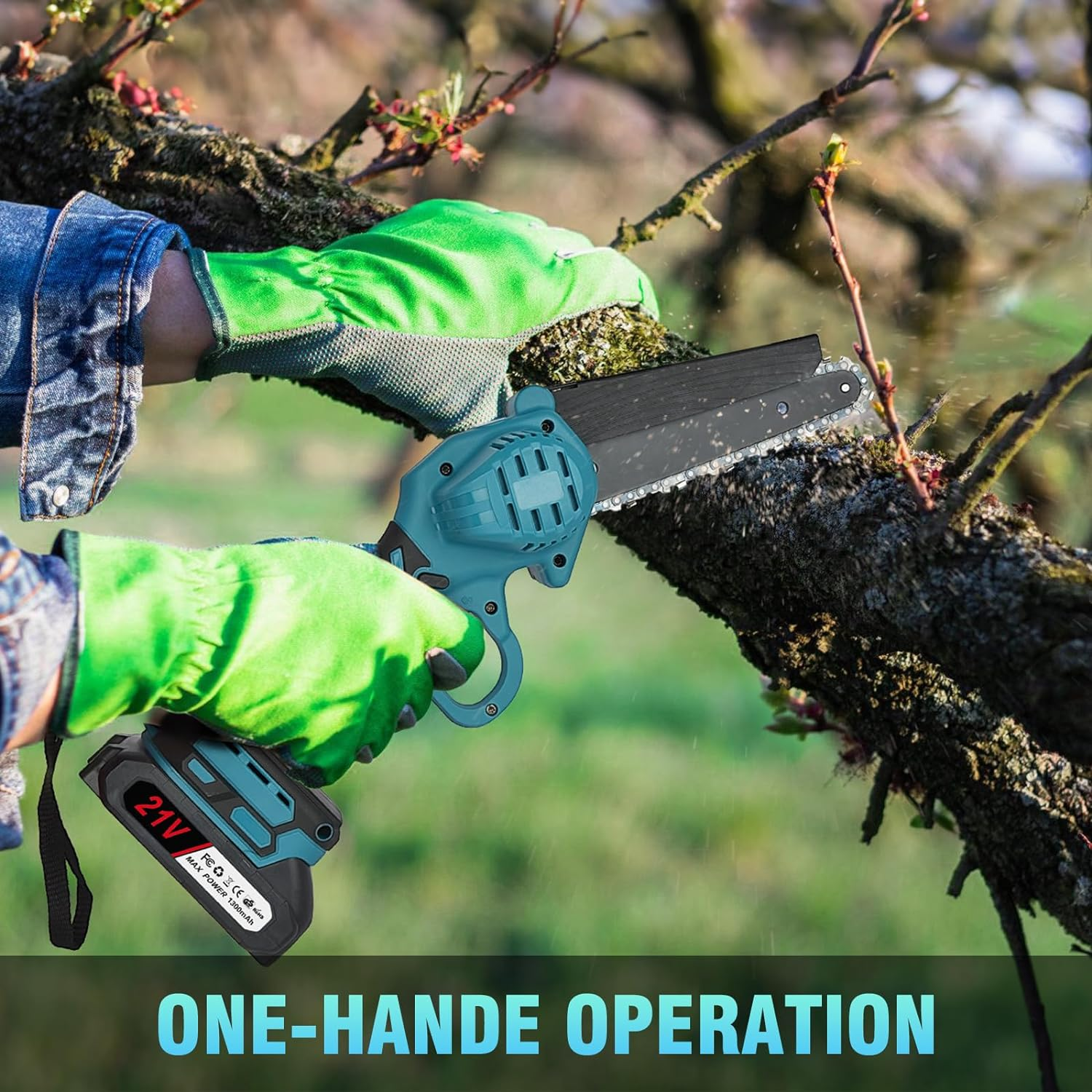 Mini Chainsaw Cordless 6-Inch Brushed 2X 2000Mah Batteries,Toolless Chain Tension Portable Power Tool for Wood Cutting, Tree Trimming, Pruning & DIY Garden Tools, Hand Saw Alternative, Camping Gear image number 3