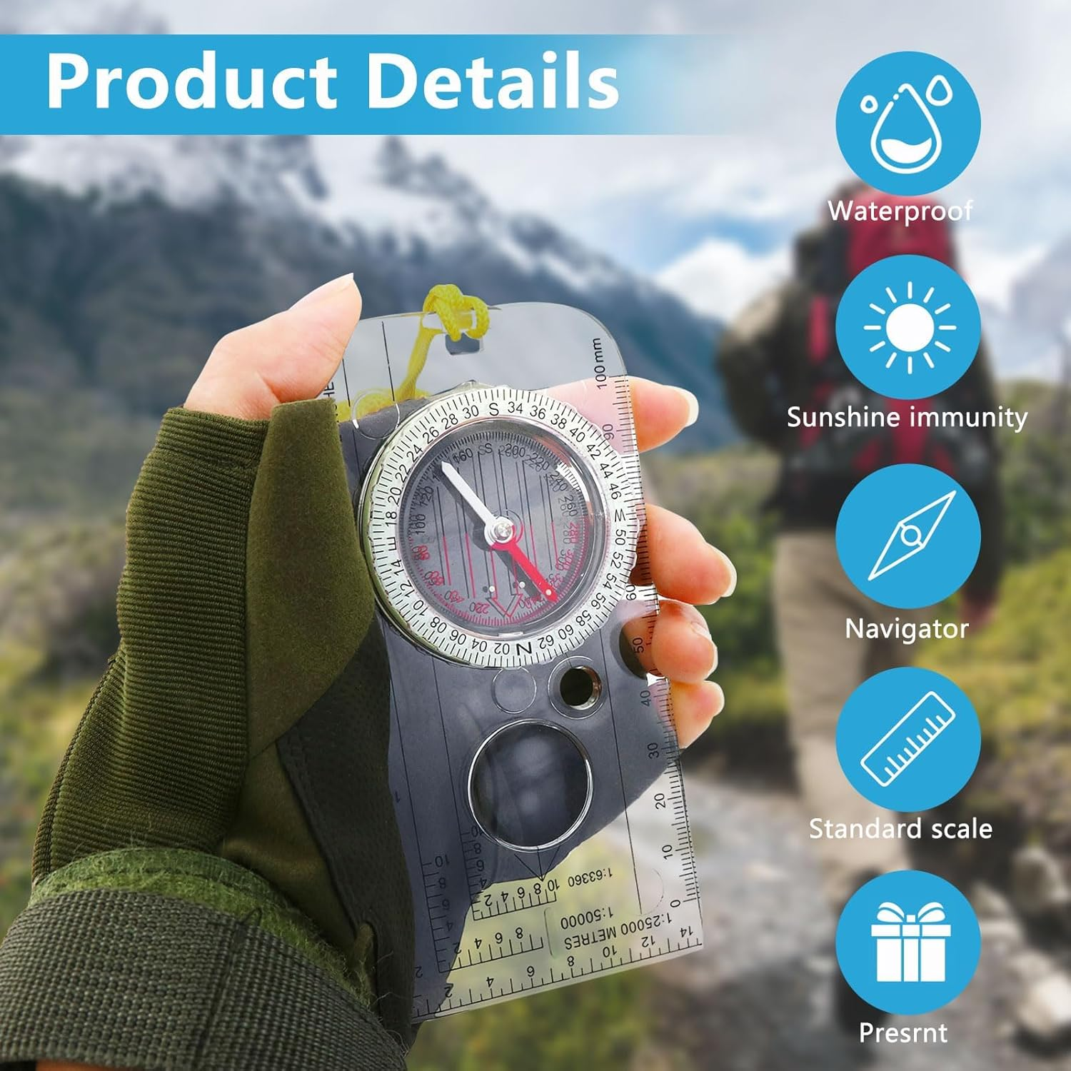 Orienteering Compass Outdoor Camping Compass - Hiking Backpacking Compass Advanced Scout Compass Navigation Boy Scout Kids Compasses for Map Reading Baseplate Compass Survival image number 6