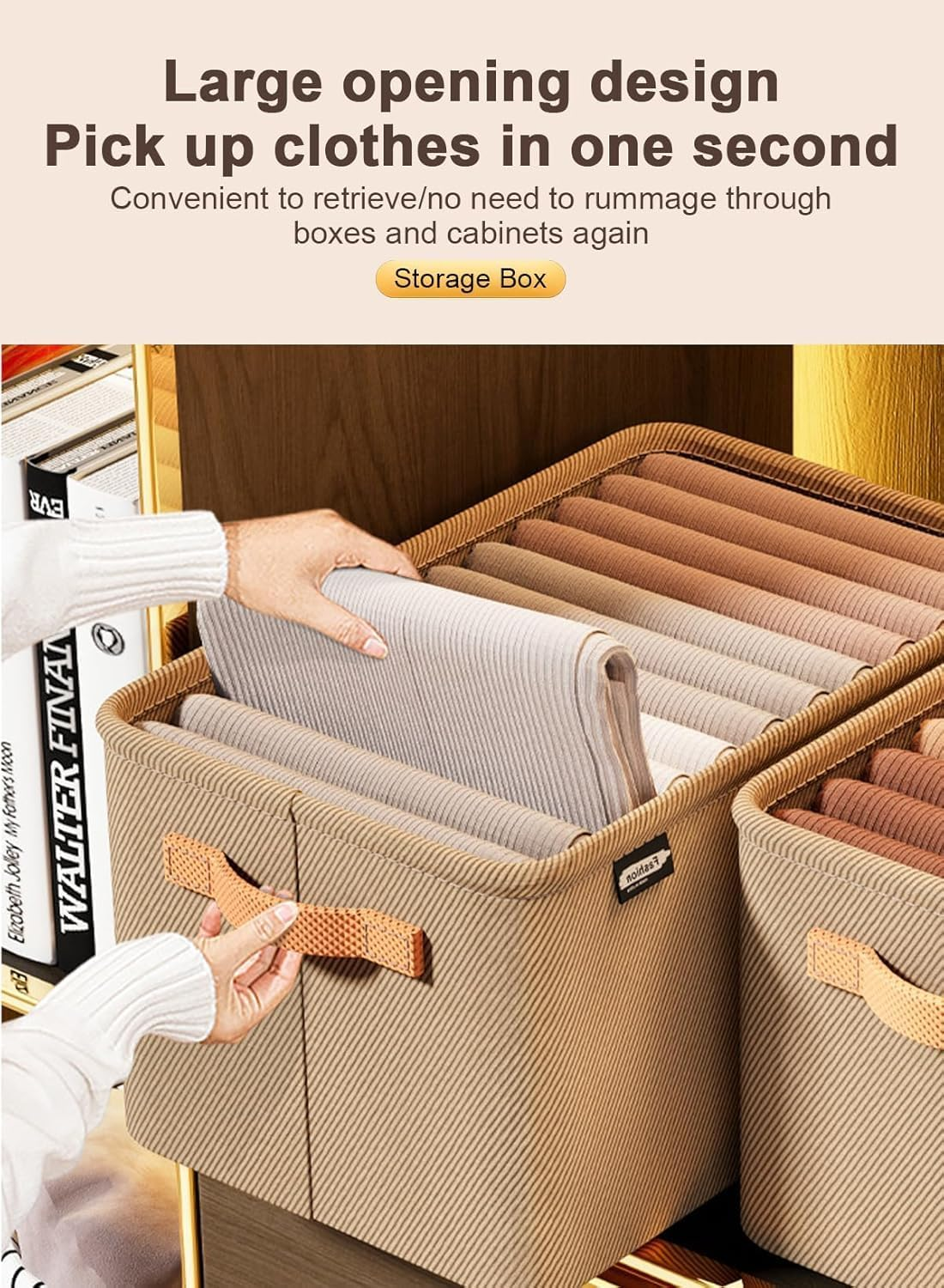 Zisheng 6-Pack Fabric Storage Bins with Lids - Foldable Clothes Organizer Baskets, Breathable Multi-Use Collapsible Storage Boxes for Shelves, Cupboard & Home Organization (Khaki) image number 1