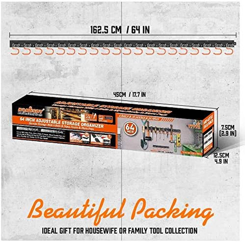 HORUSDY 64 Inch Adjustable Garden Storage System, Wall Mount Garage Tool Organizer, Tool Hangers for Mop and Broom Holder Shovel, Rake, Broom, Mop Holder, Etc. image number 3