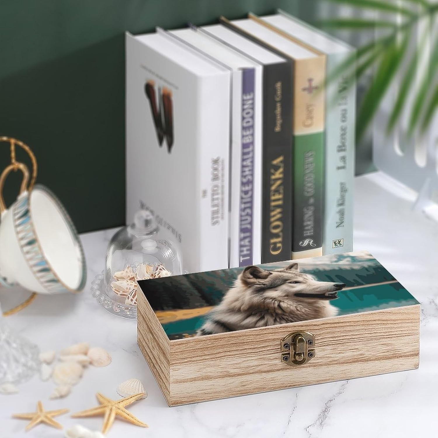 Wolf Wooden Box Wood Wedding Keepsake Boxes with Lids Small Decorative Boxes Lightweight Wooden Memory Storage Box for Crafts Keepsakes Jewelry Photo Letter Storage image number 3