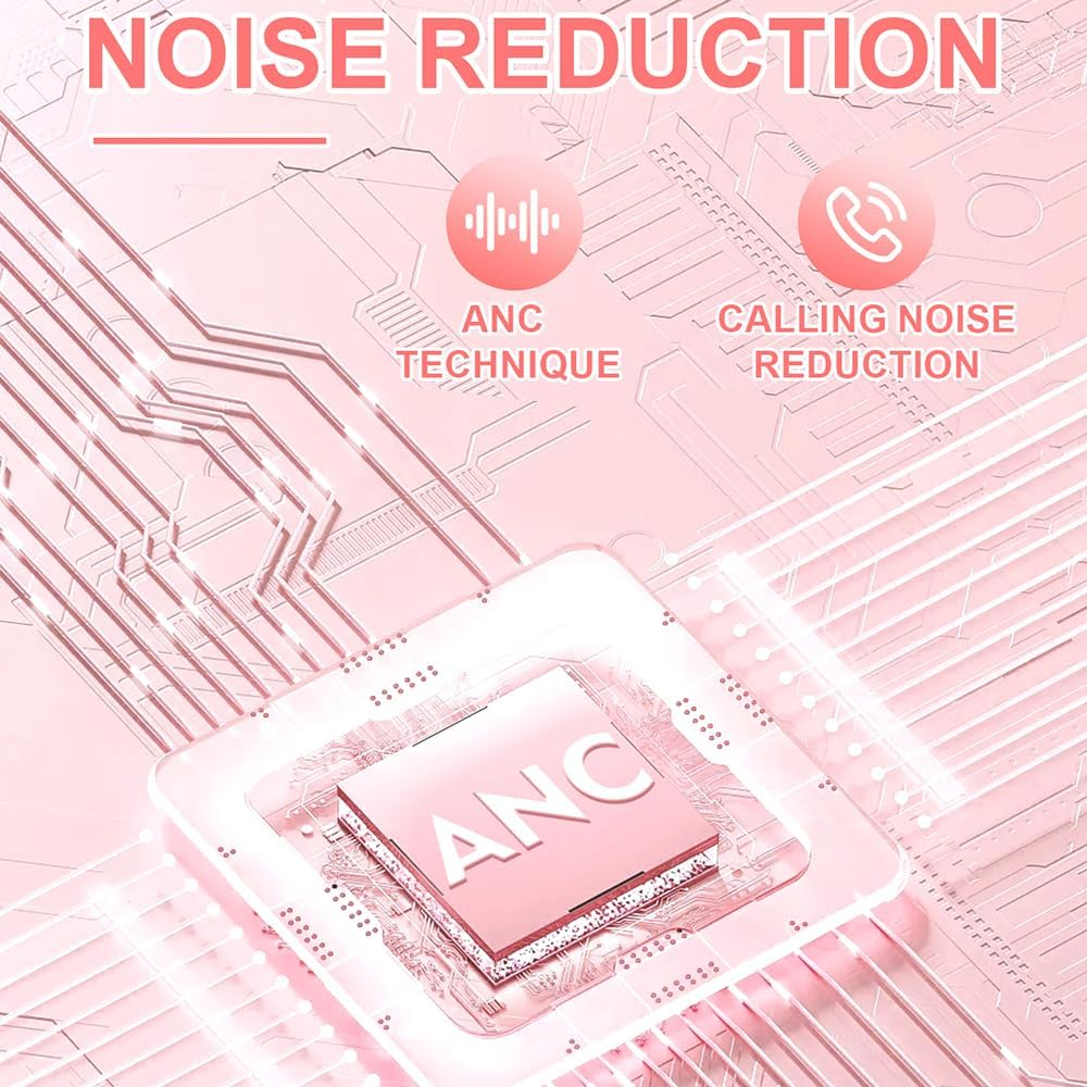 AYI Premium Active Noise Cancellation Bluetooth Headset over Ear Headphones with Detachable Microphone Hifi Stereo Sound Rechargeable Game Headphone Compatible with Smartphone/Tv/Pad/Laptop-Pink