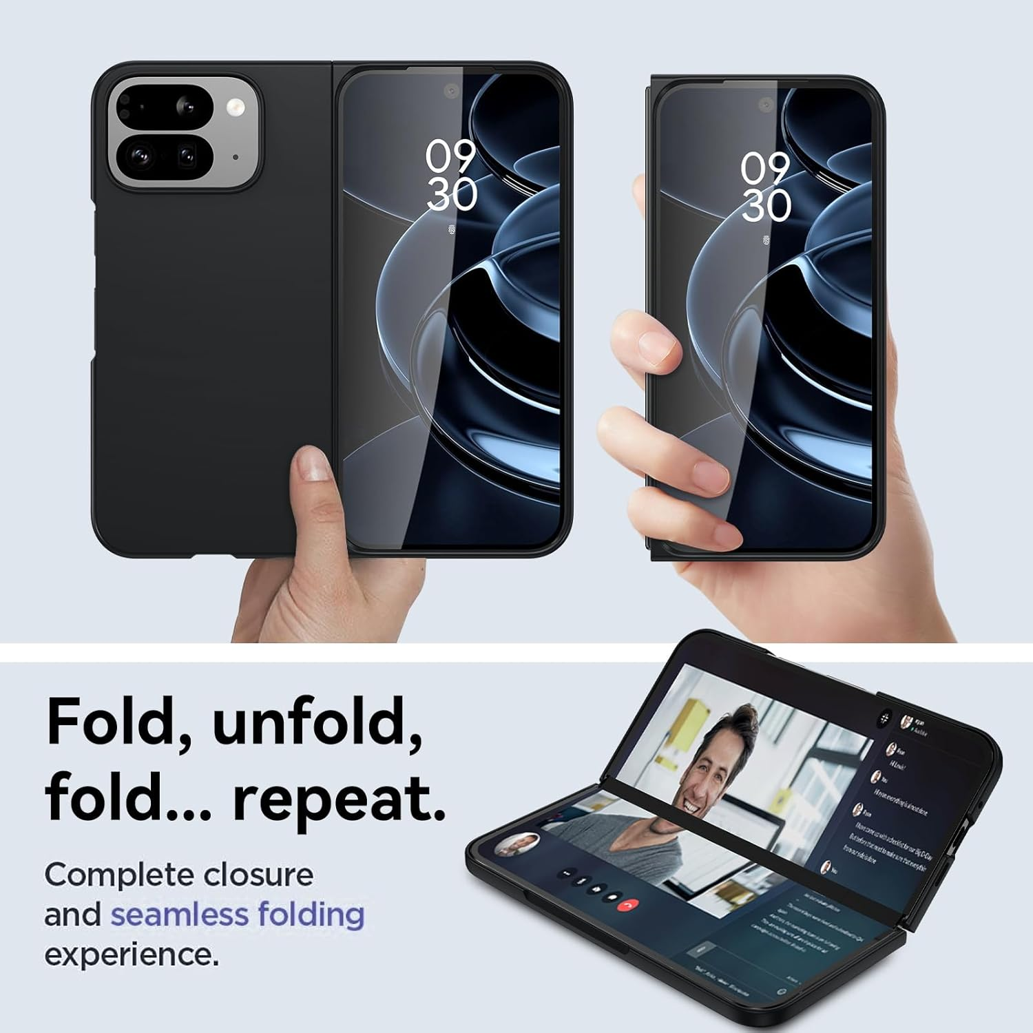 DUEDUE Case for Google Pixel 10 Pro Fold with Screen Protector, Military-Grade Shockproof Protective Slim Anti-Fingerprint Resistant Hard PC Protective Cover for Google Pixel 10 Pro Fold, Black image number 2