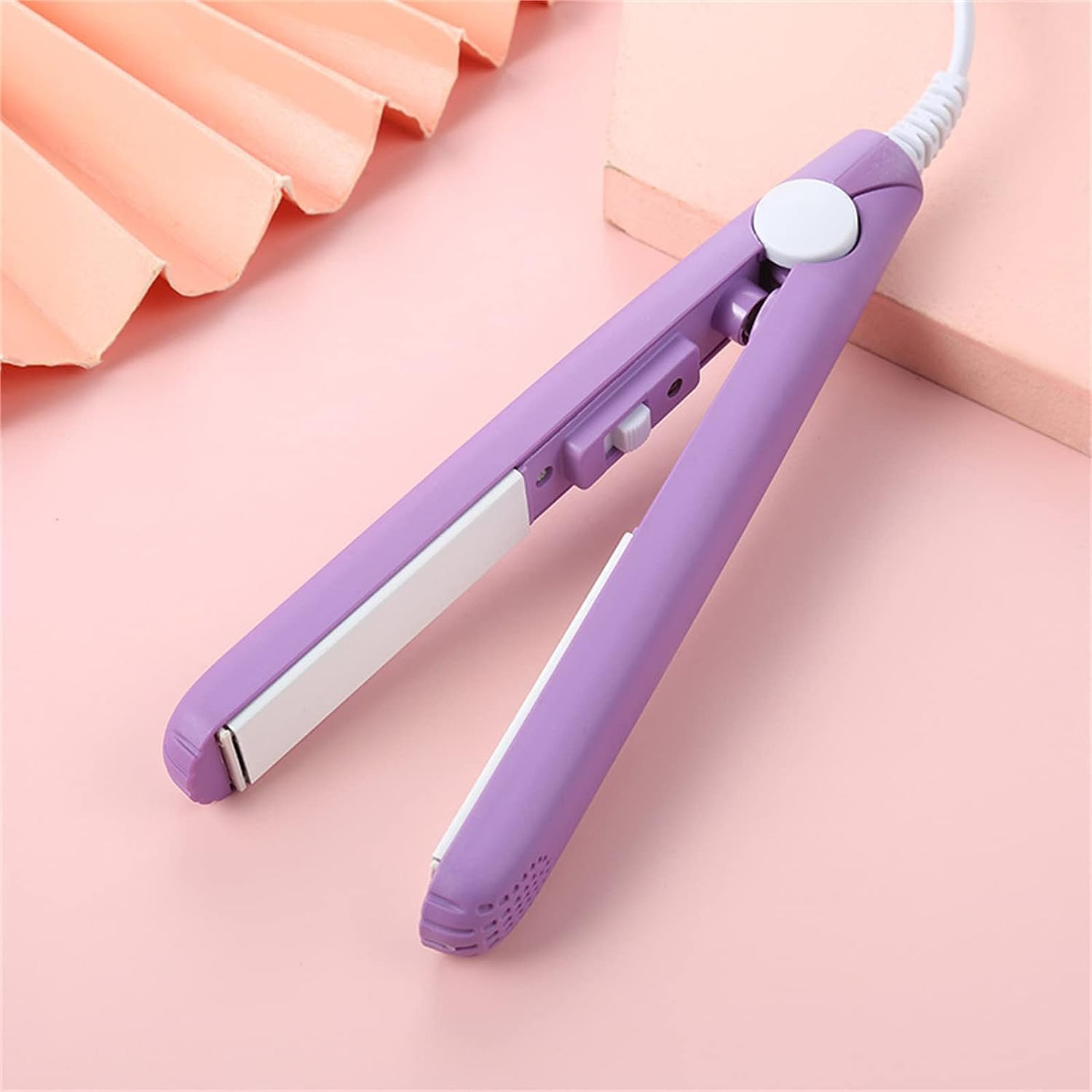 Purple Werdeny Mini Ceramic Hair Curler & Straightener, 2-In-1 Curling Iron with 1/2 Inch Barrel for Short and Fine Hair Candy Bar Clip image number 3