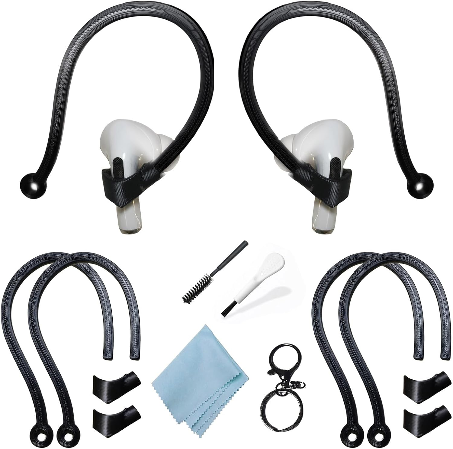 Adjustable Ear Hooks Compatible with Airpods 4, 3, 1, 2 and Pro & All In-Ear Headphones with Stems - 2 Pairs Secure & Comfortable Prevent Falls Ear Holders for Headphones - Easy to Install (White)