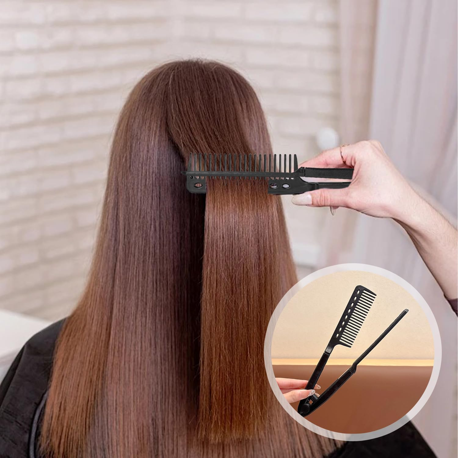 SYEYCW 3 Pcs V Hair Straightening Styling Comb, Ergonomic Handle with Sectioning Holes, Lightweight and Convenient, Wet Dry, Suitable for Knotty Hair, Home, Salon Use or Daily Travel image number 1