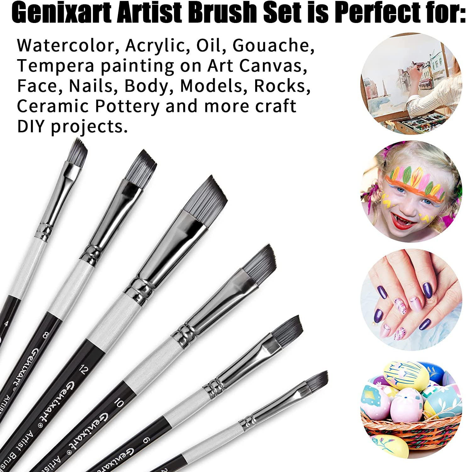 Angular Paint Brushes Set, 6 Pcs Angled Paintbrushes for Acrylic Oil Watercolor Gouache Painting, Premium Nylon Hair Angle Shader Brush for Art Beginners and Artist Professionals image number 6