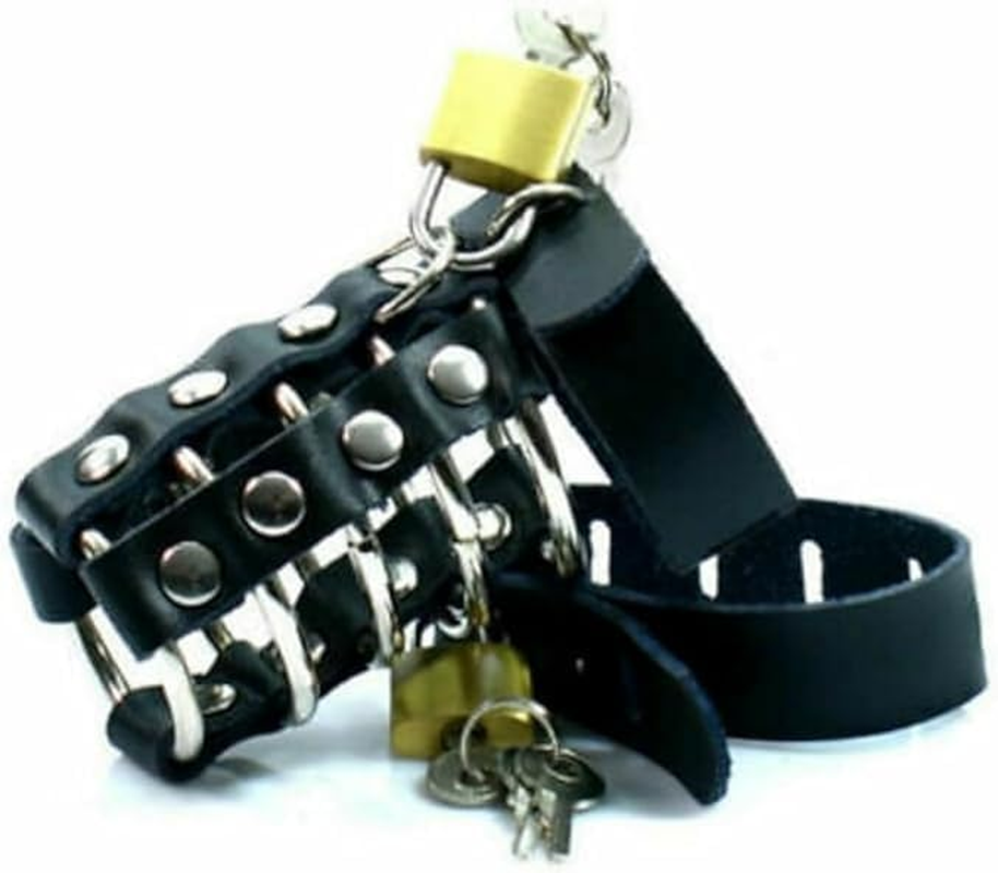 Real Leather Metal Ring Scrotum BDSM Male Chastity Ball Stretcher Device Cage for Men Adults Sex Toys image number 6