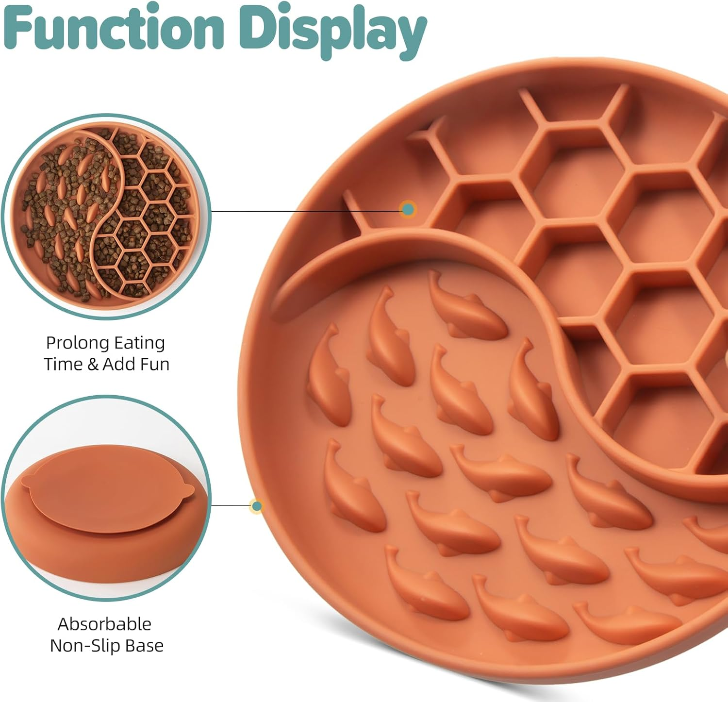 Slow Feeder Dog Bowls, Silicone Pet Food Bowls with Suction Cups, Non-Slip Dog Feeding Slow down Pet Eating Speed for Fast Eaters, Anxiety Relief & Fun Added (Orange) - Brown image number 5